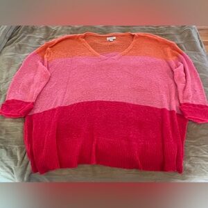Colorblock V-Neck Women's Sweater in Orange, Pink & Fuschia